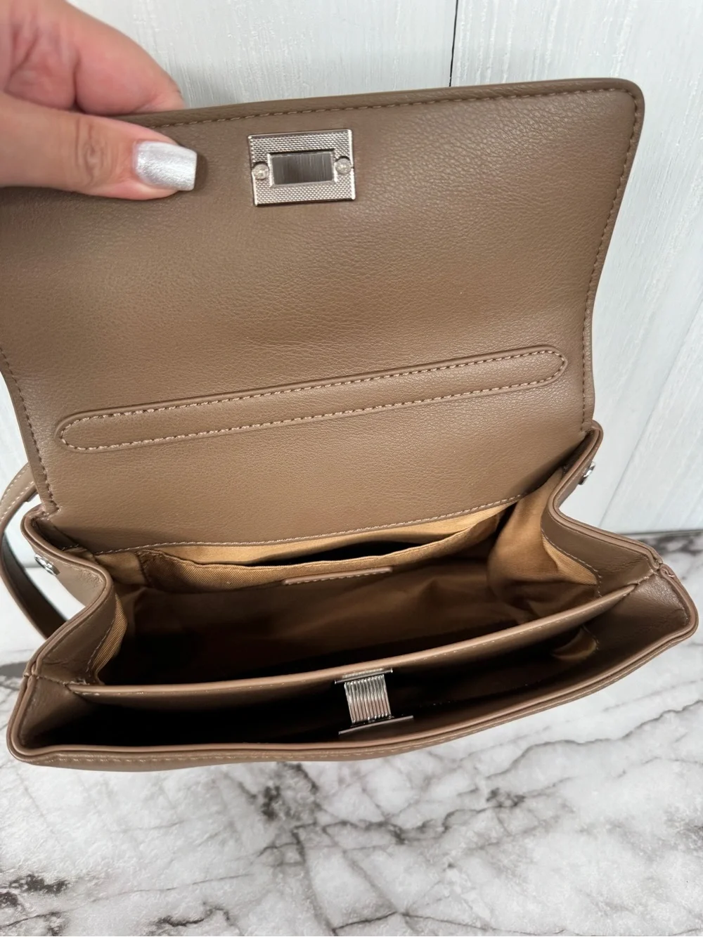 Walter Baker Tan Top-Handle Satchel with Turn-Lock | Cedar